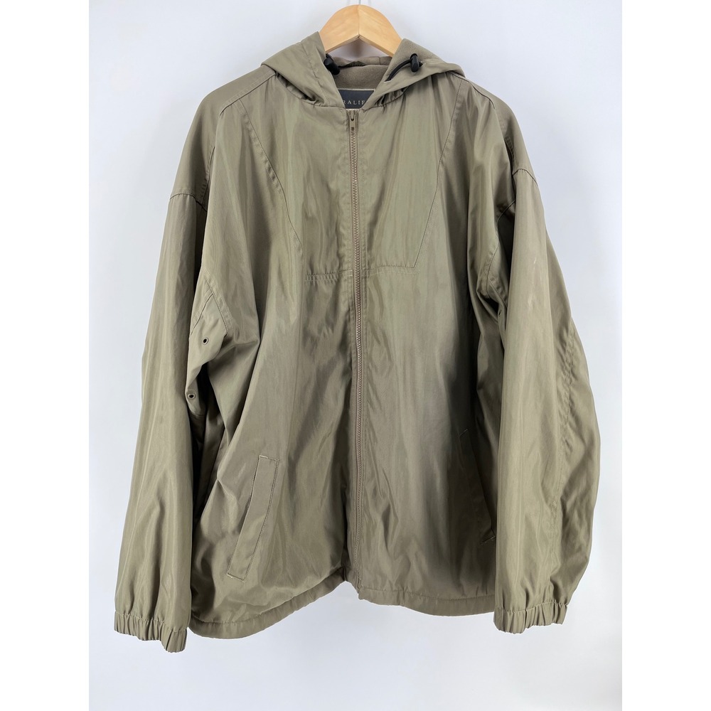 Naturalife Mens Hooded Windbreaker Jacket Olive Green Fleece Lined Full Zip L